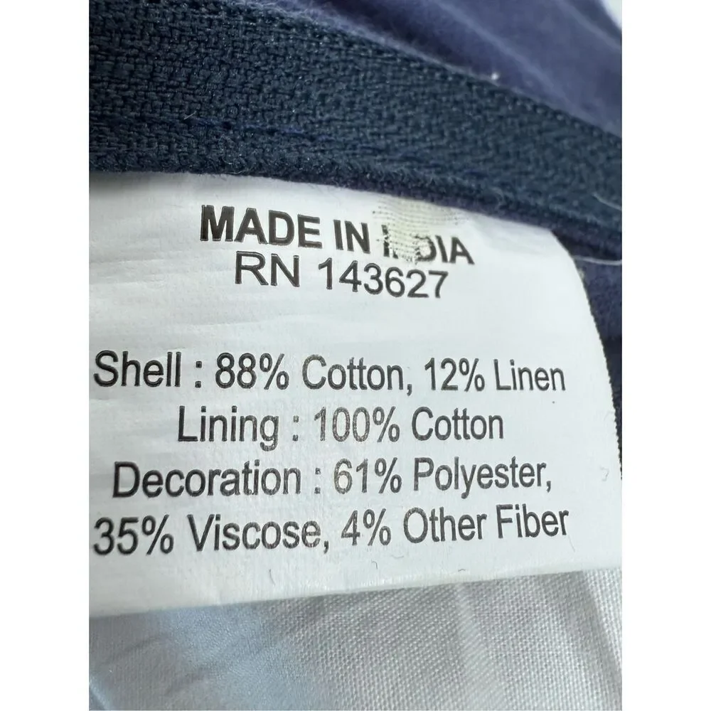 Celerie Kemble Linen Blend Blue Throw Pillow 22” X 12” Duck Feathers See Notes